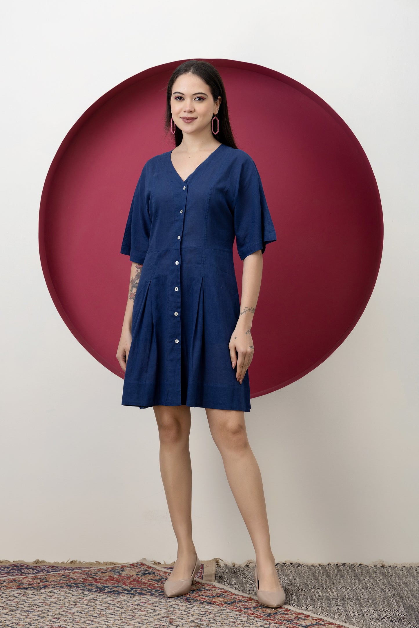 Kapaas Navy Blue Short Cotton Dress