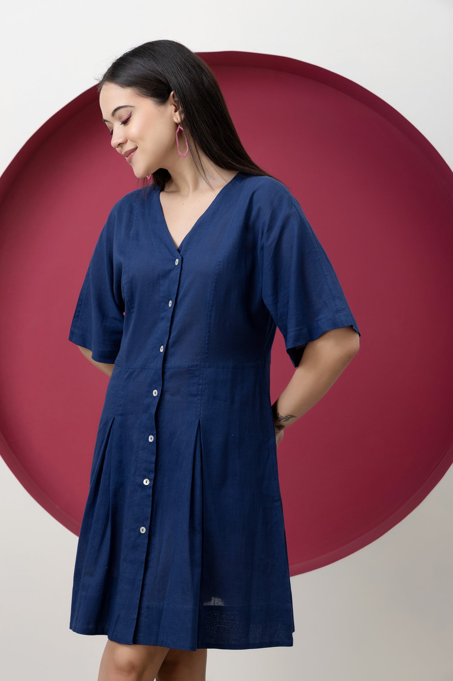 Kapaas Navy Blue Short Cotton Dress