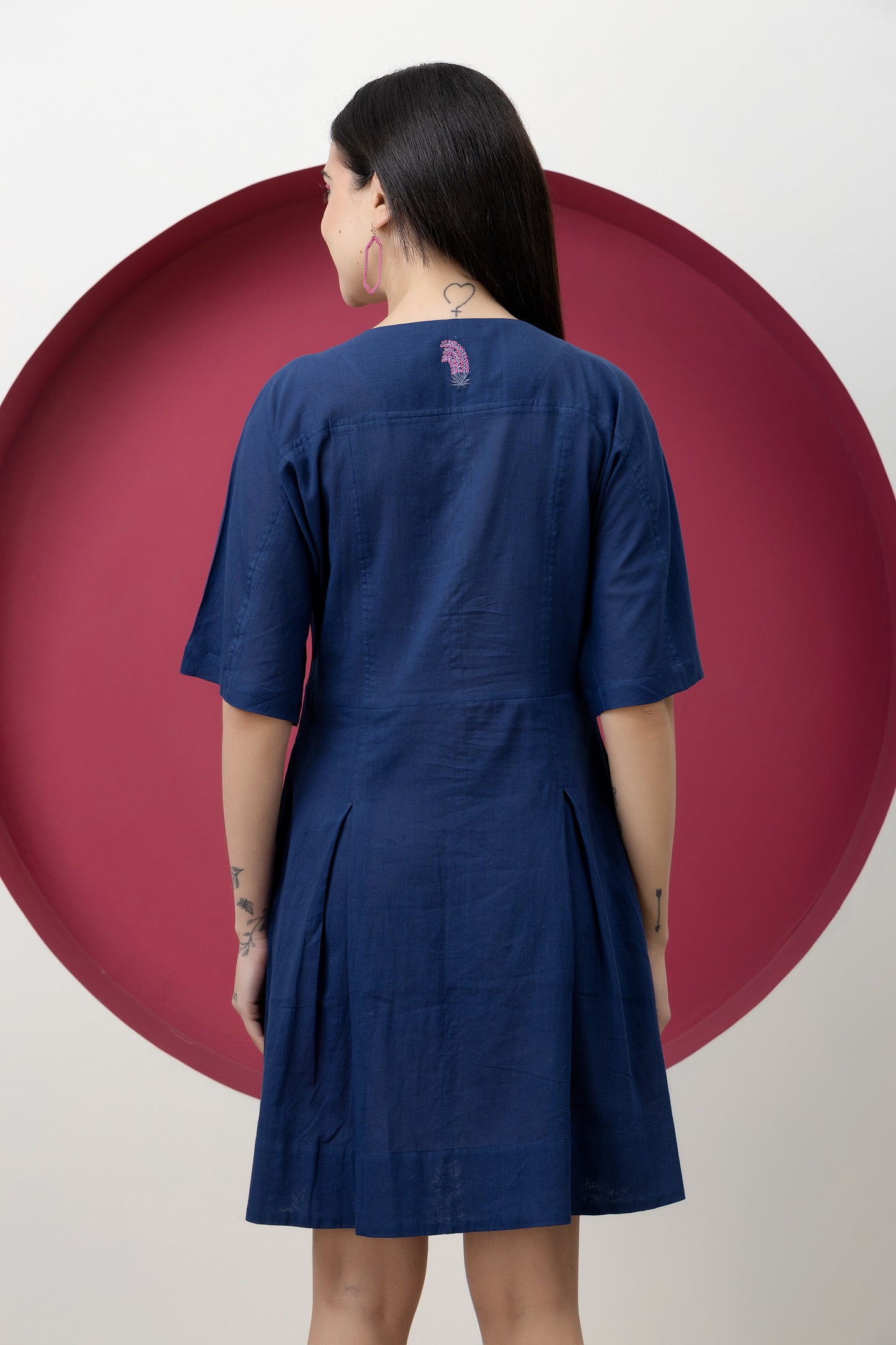 Kapaas Navy Blue Short Cotton Dress