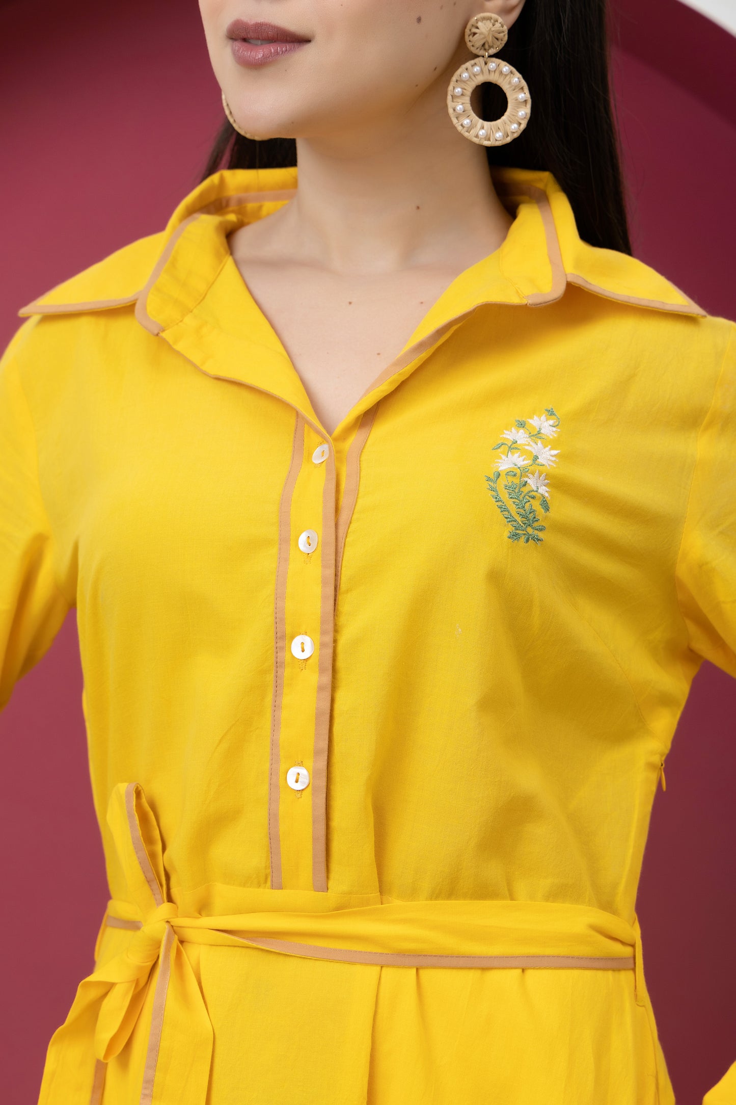 Kapaas Embroidered Yellow Cotton Dress