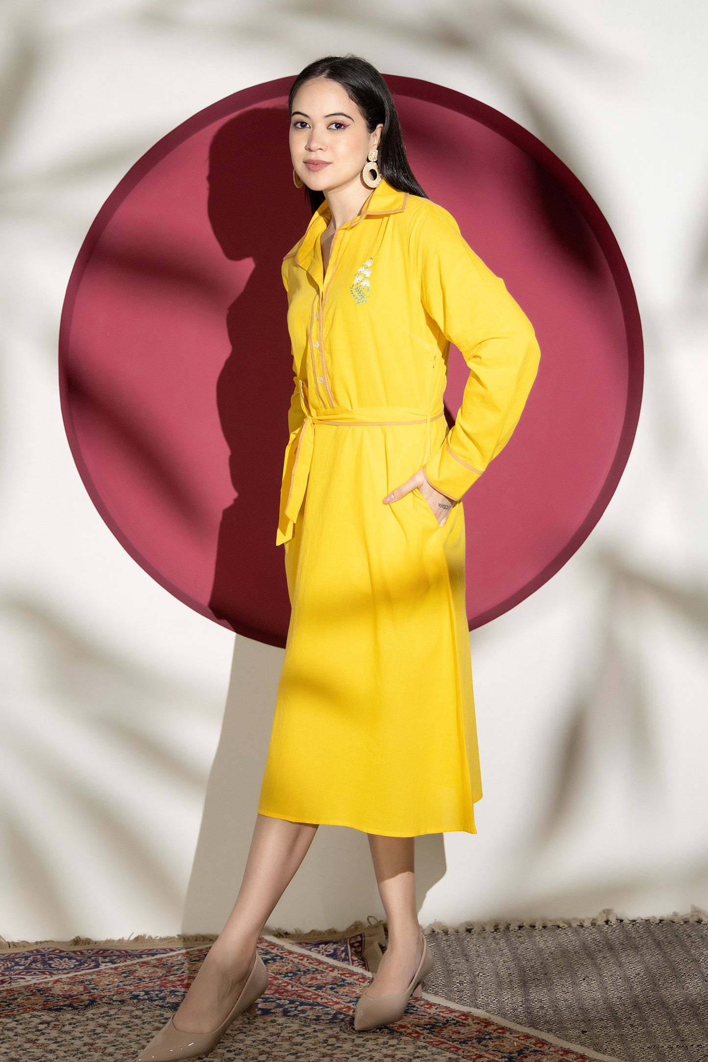 Kapaas Embroidered Yellow Cotton Dress