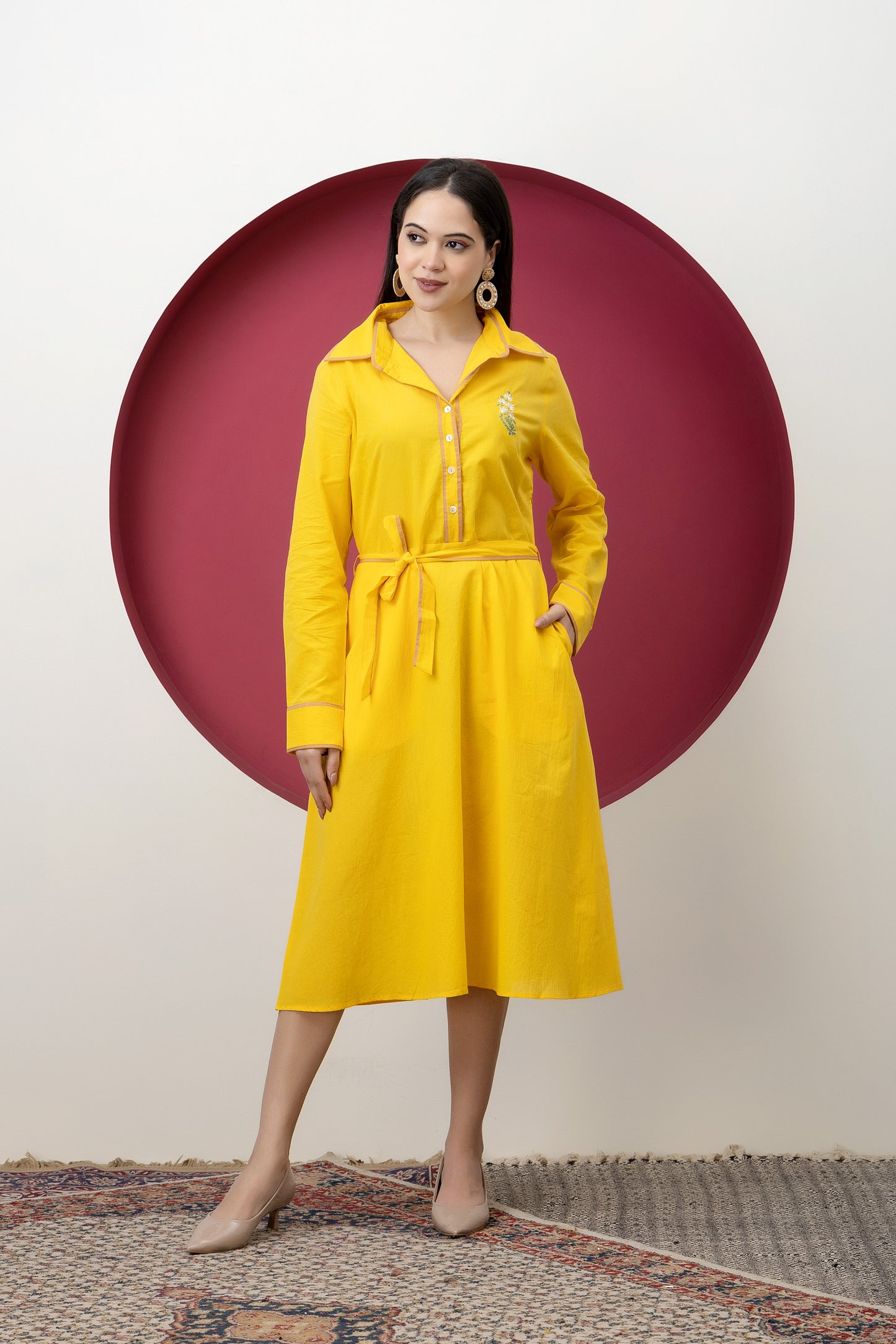 Kapaas Embroidered Yellow Cotton Dress