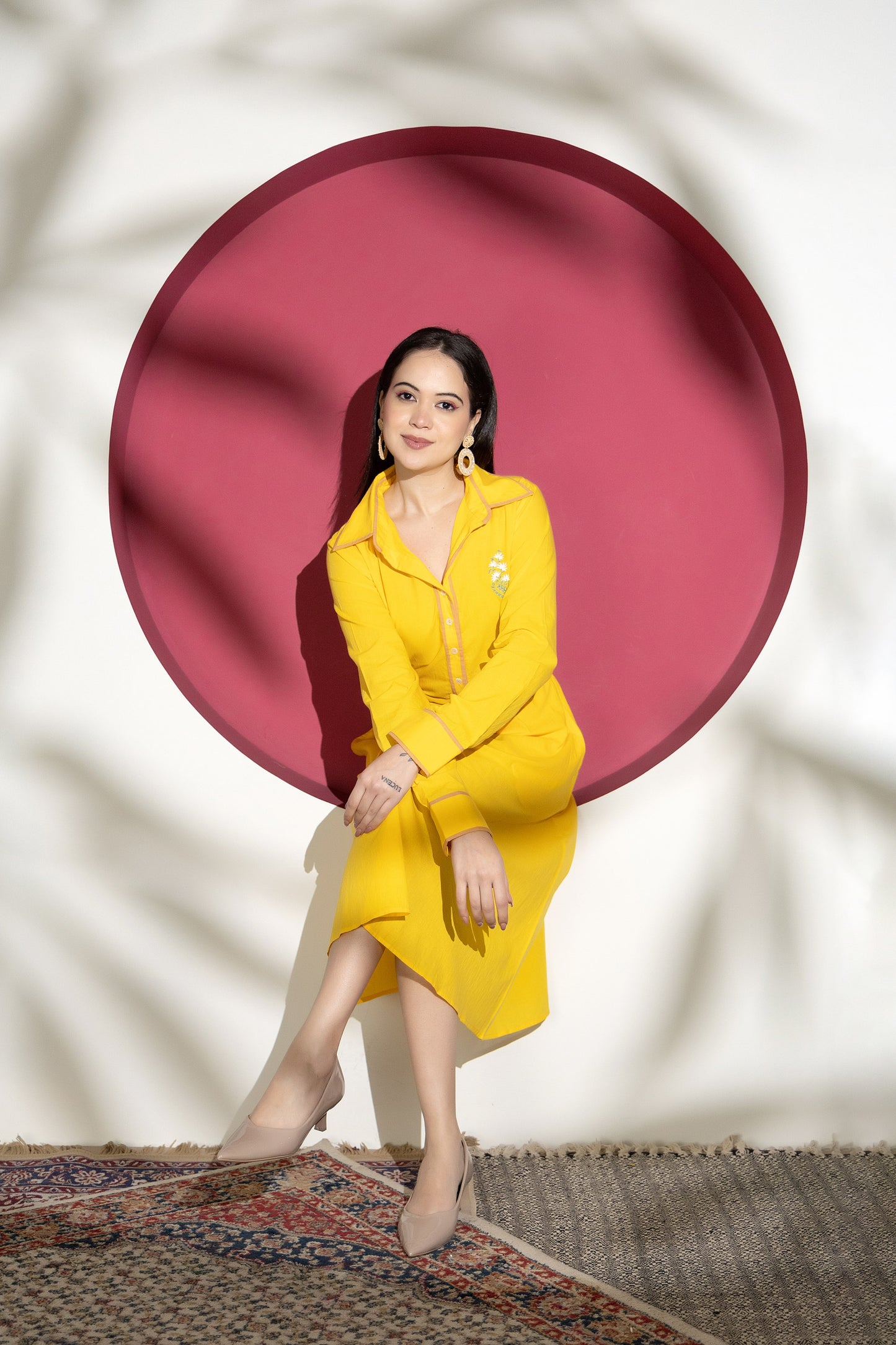 Kapaas Embroidered Yellow Cotton Dress