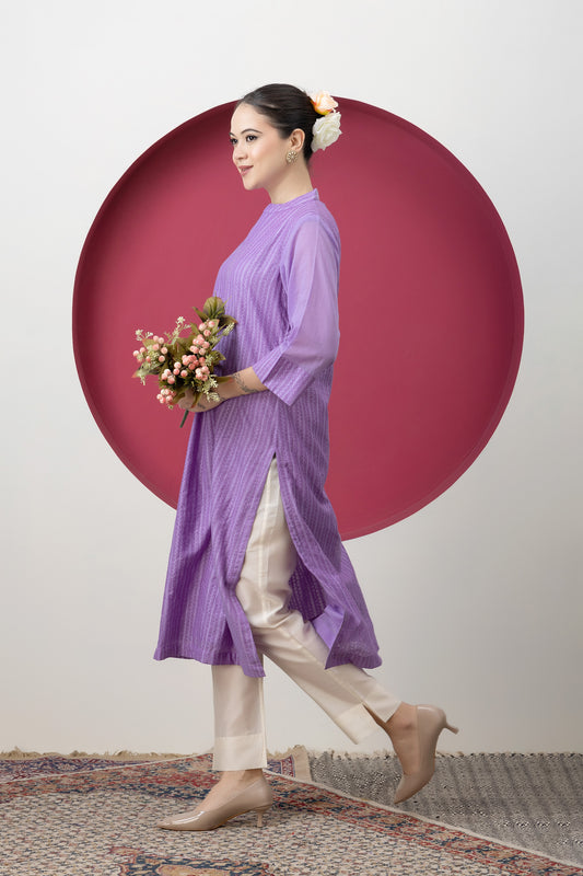Anokhi Handwoven Mauve Banarasi Cutwork Kurta