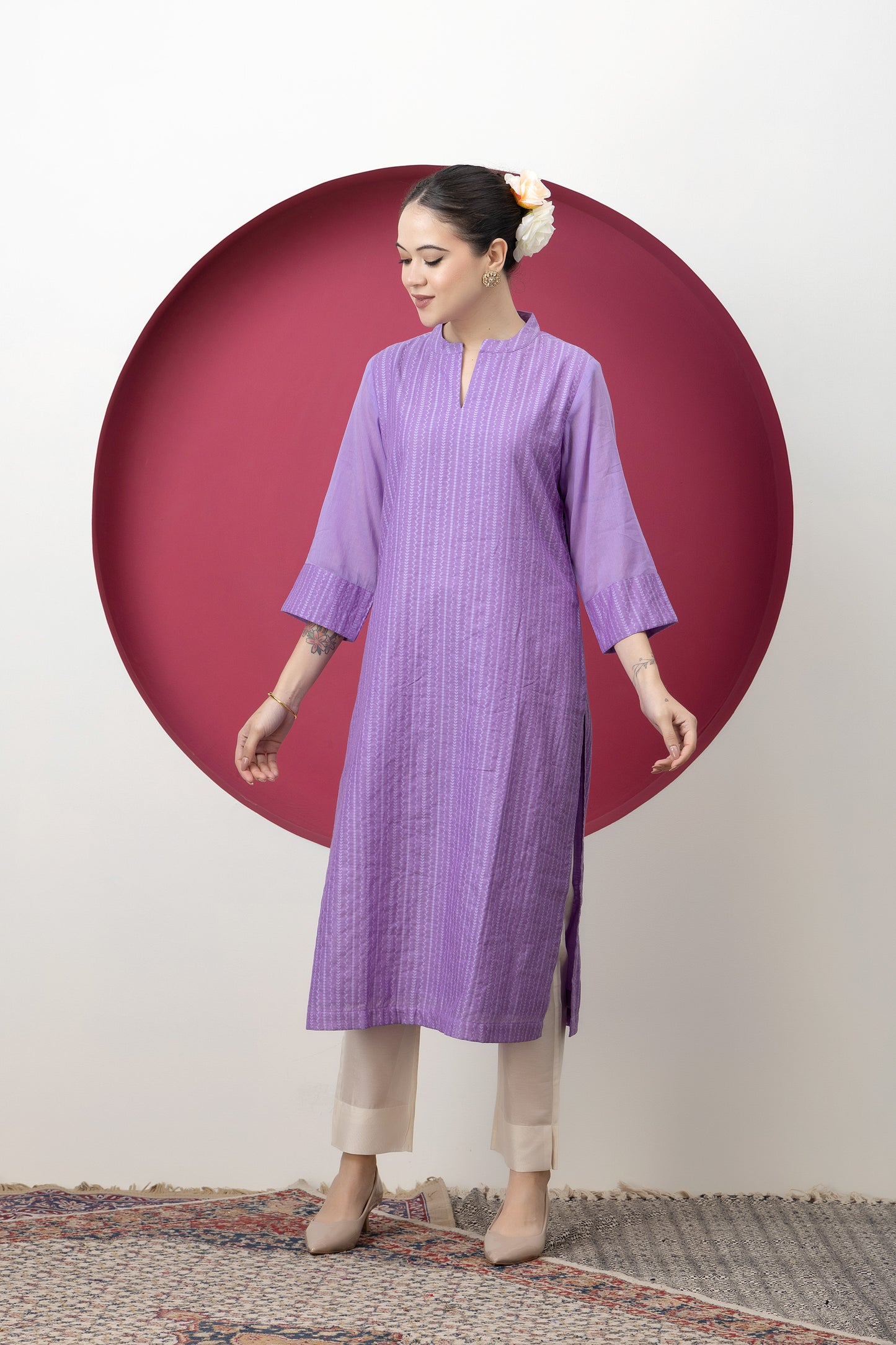 Anokhi Handwoven Mauve Banarasi Cutwork Kurta
