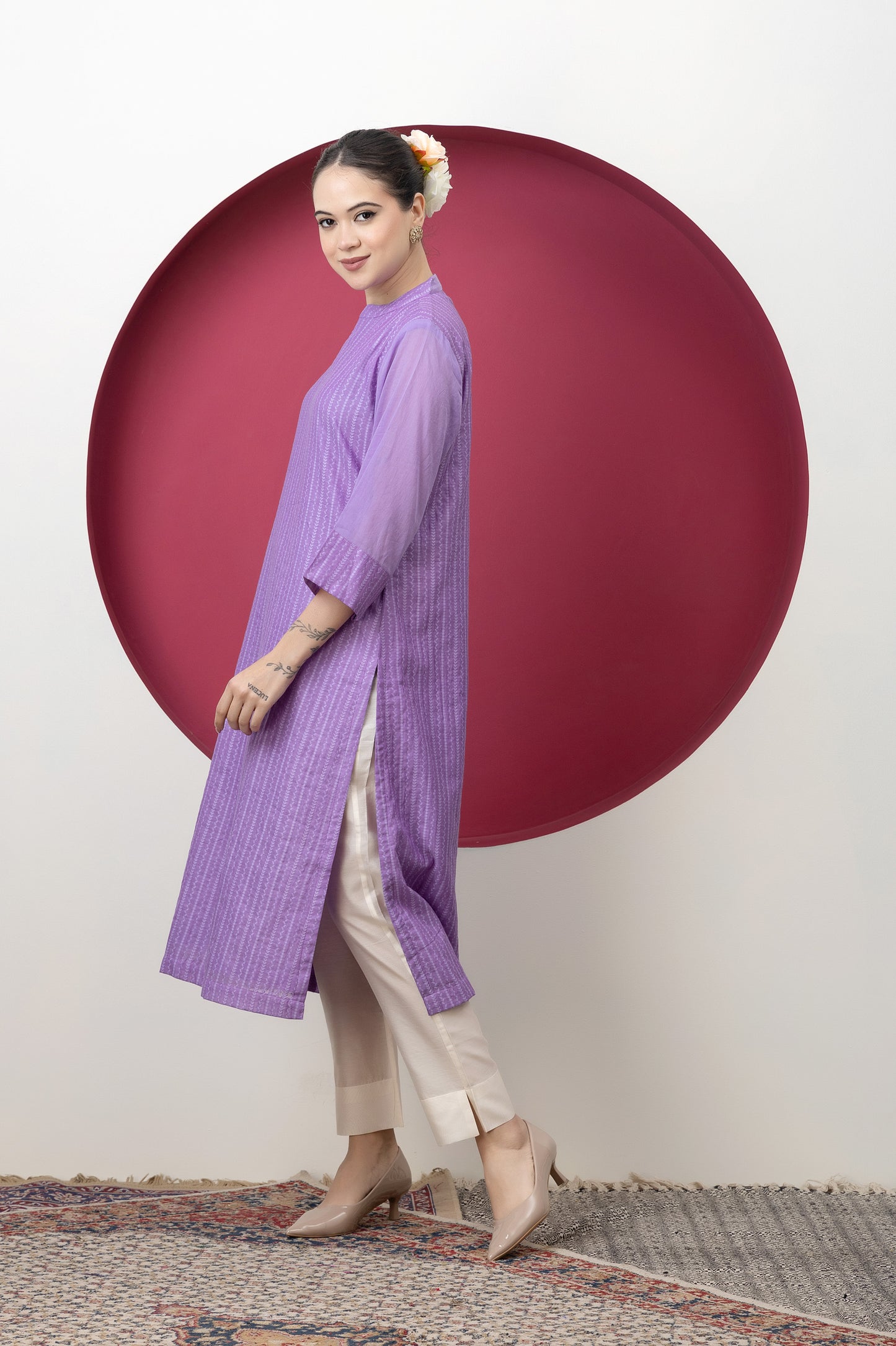 Anokhi Handwoven Mauve Banarasi Cutwork Kurta