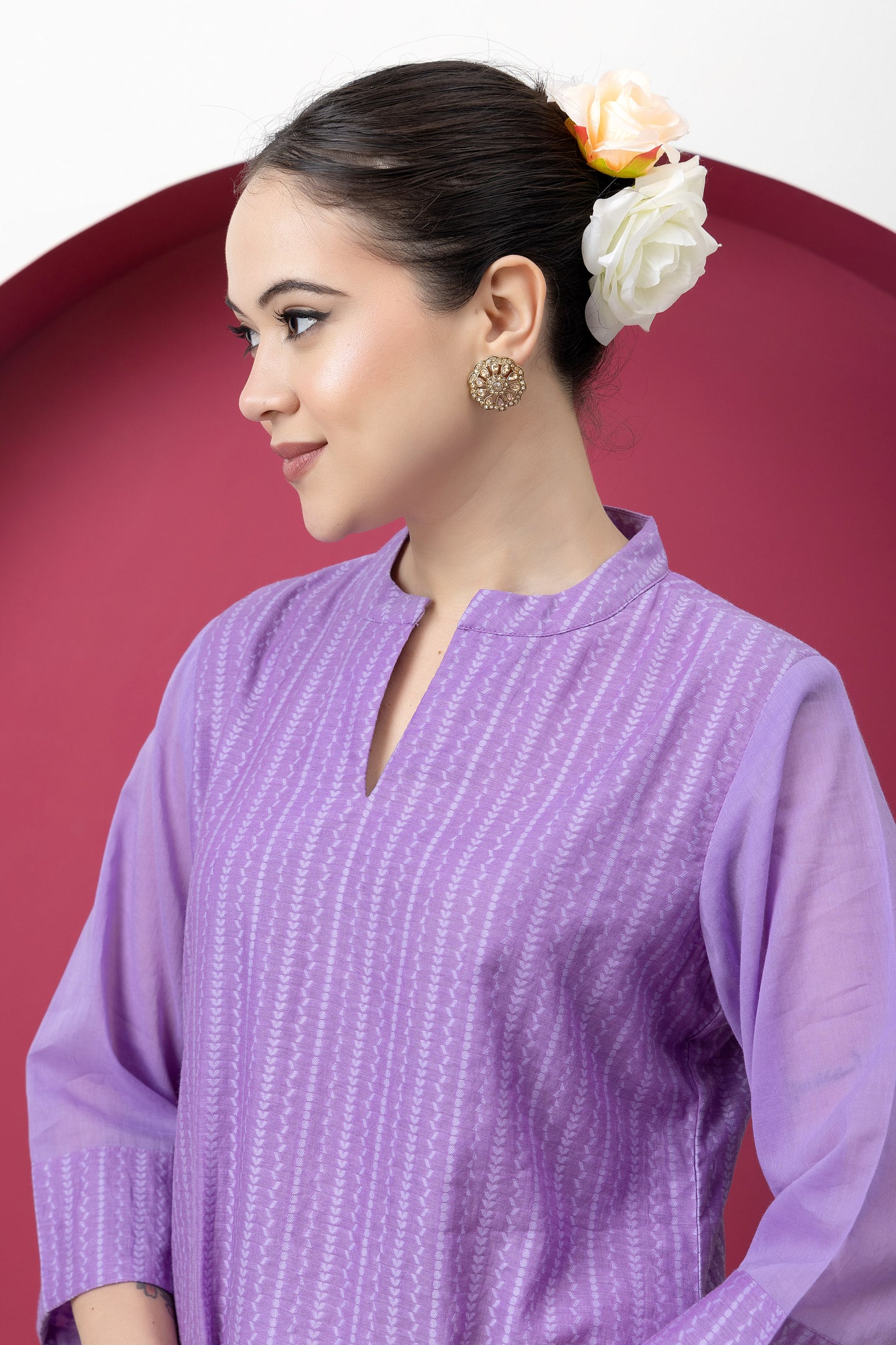 Anokhi Handwoven Mauve Banarasi Cutwork Kurta