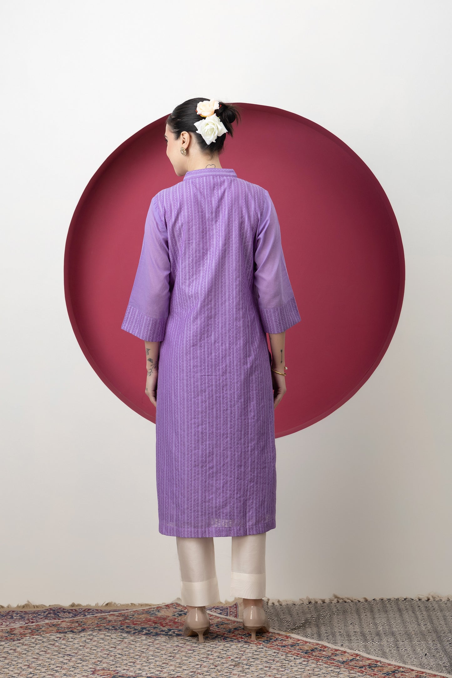 Anokhi Handwoven Mauve Banarasi Cutwork Kurta