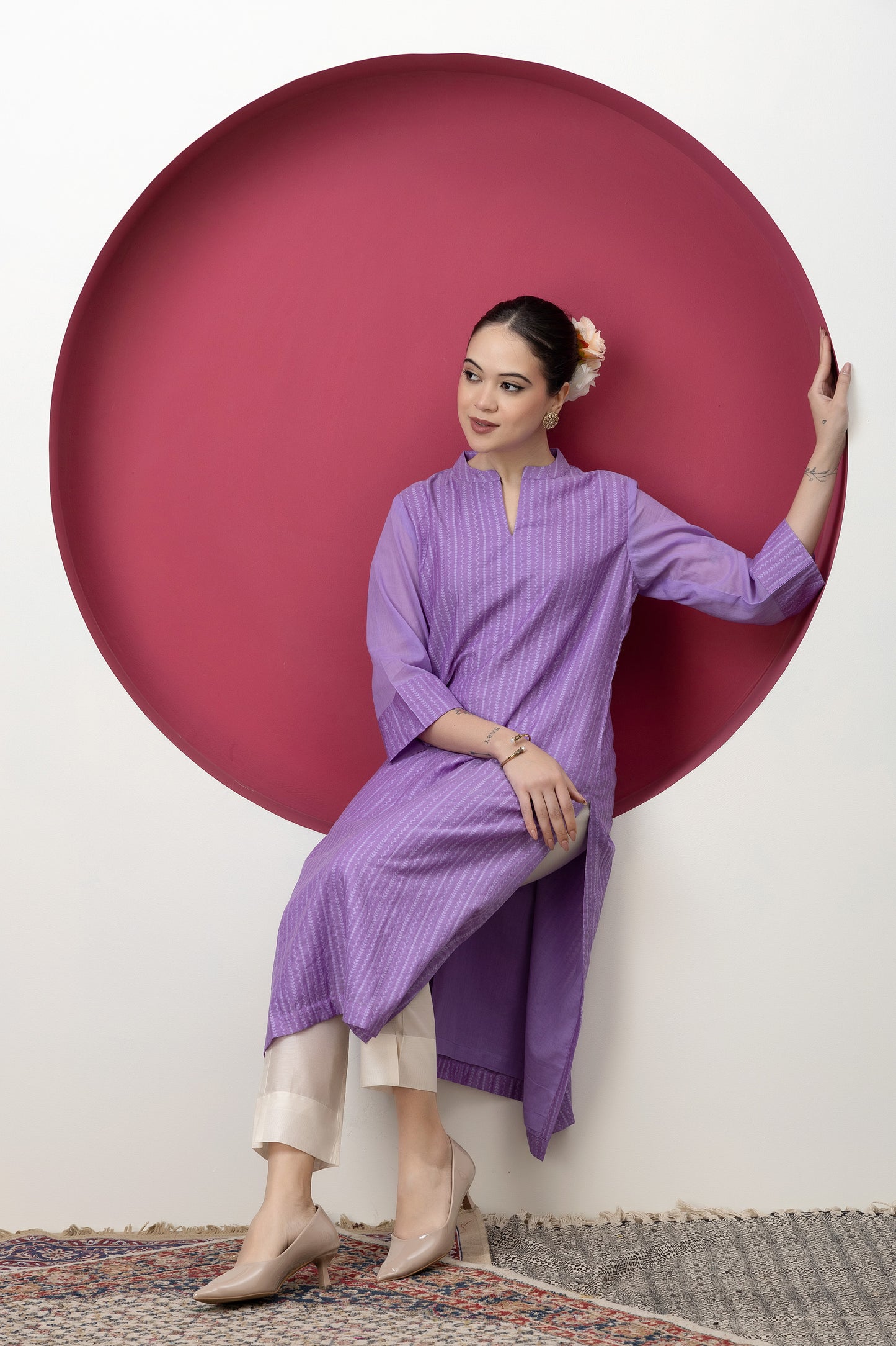 Anokhi Handwoven Mauve Banarasi Cutwork Kurta