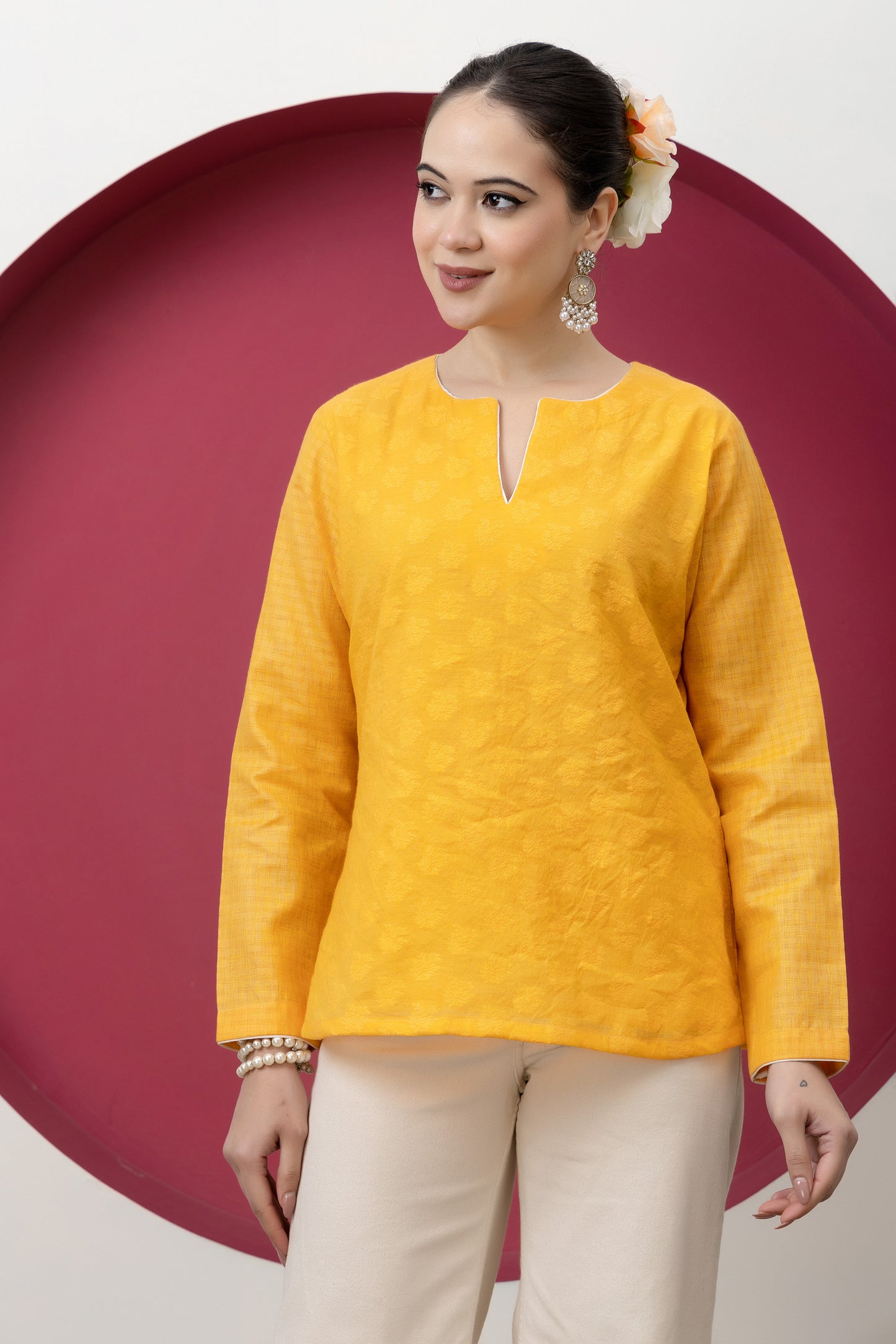 Anokhi Handwoven Mustard Banarasi Cutwork Tunic