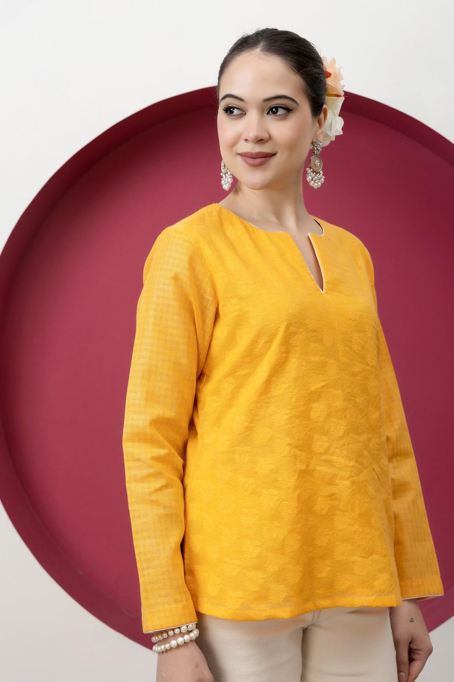 Anokhi Handwoven Mustard Banarasi Cutwork Tunic
