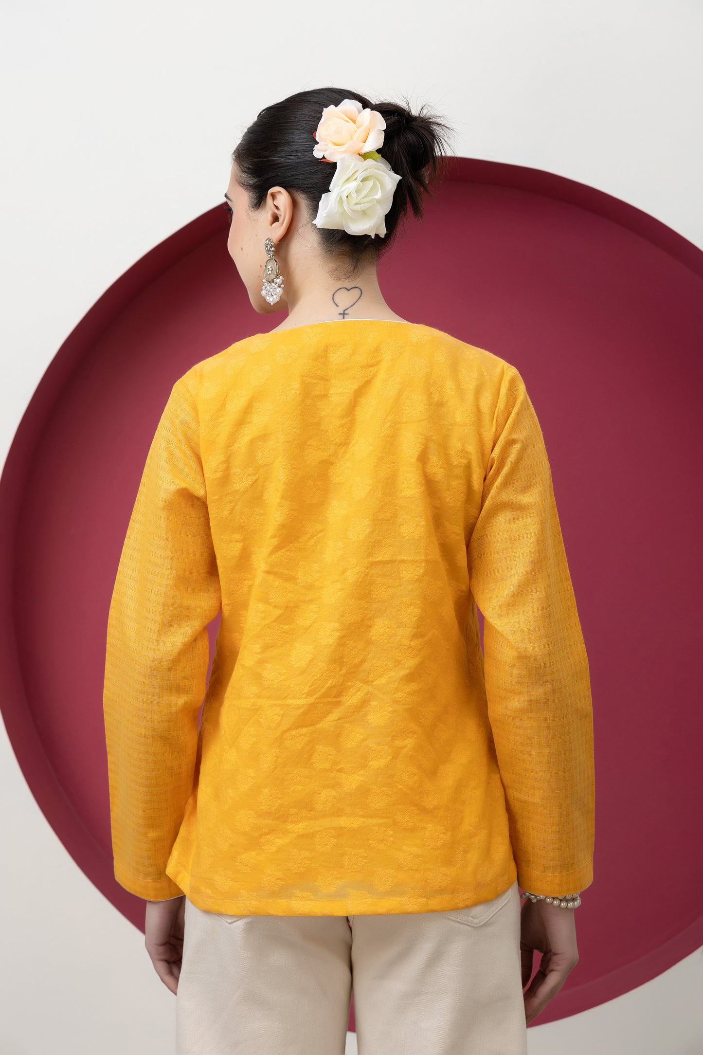 Anokhi Handwoven Mustard Banarasi Cutwork Tunic