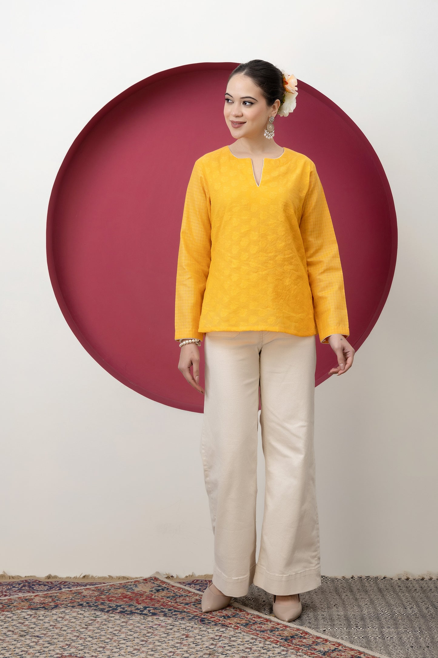 Anokhi Handwoven Mustard Banarasi Cutwork Tunic