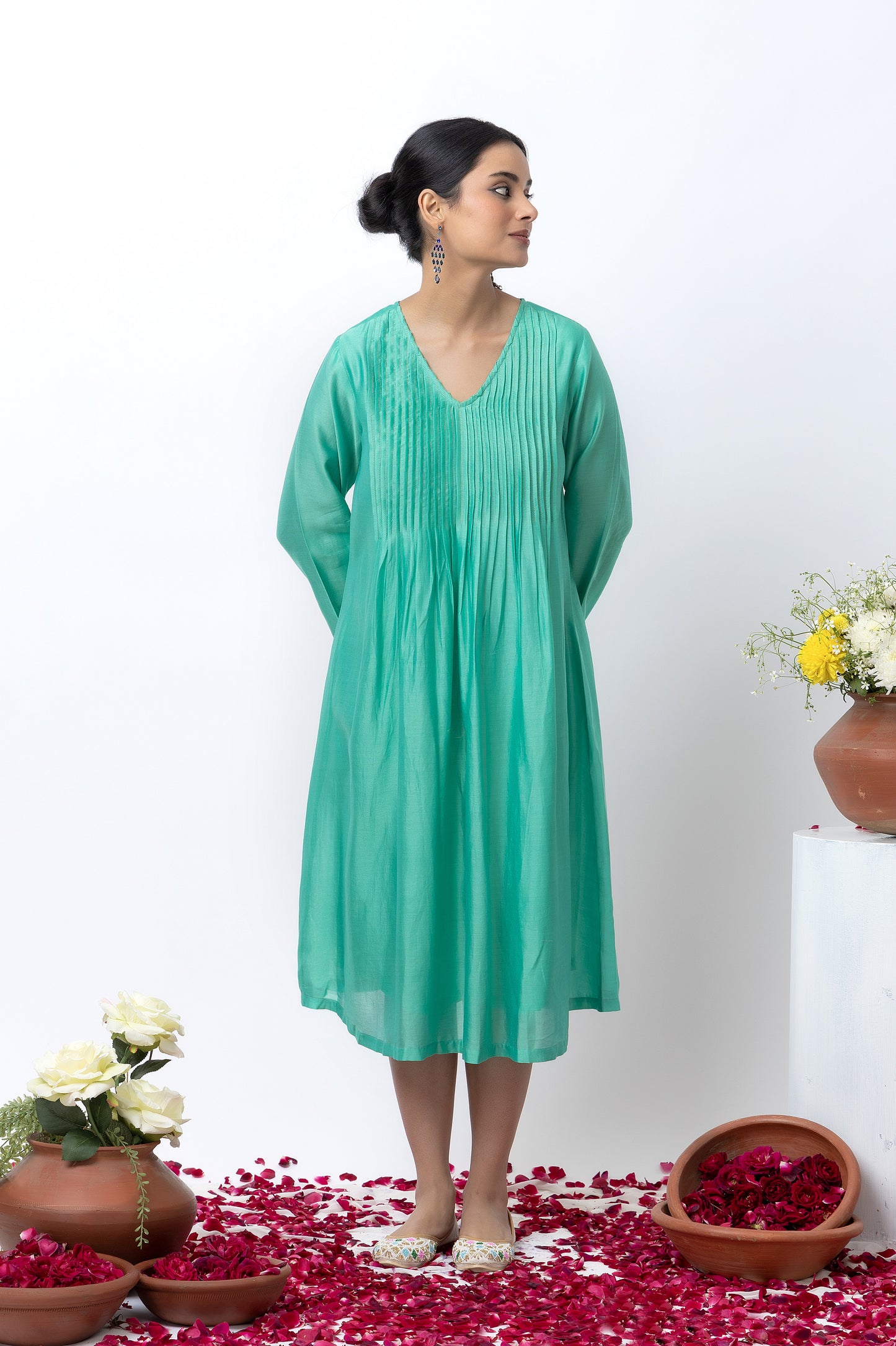Grishm Emerald Green Chanderi Dress