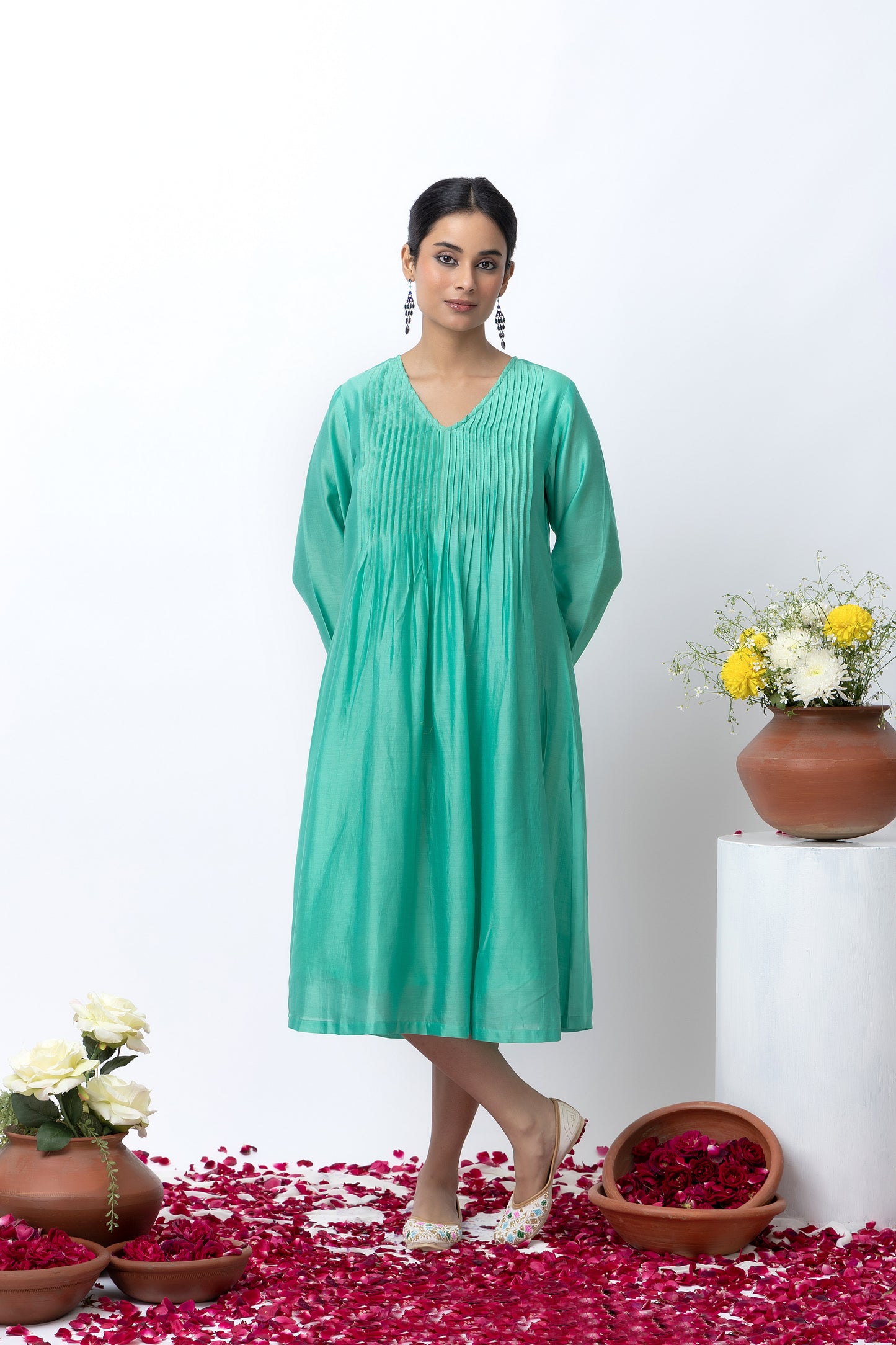 Grishm Emerald Green Chanderi Dress