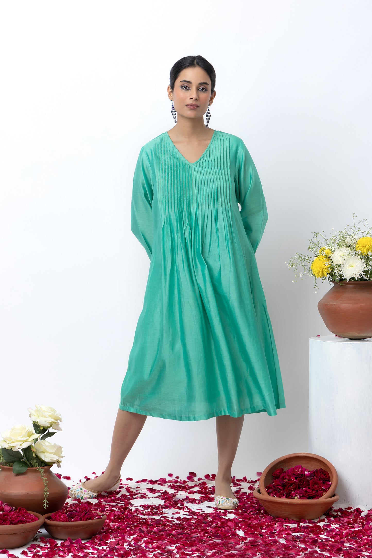 Grishm Emerald Green Chanderi Dress