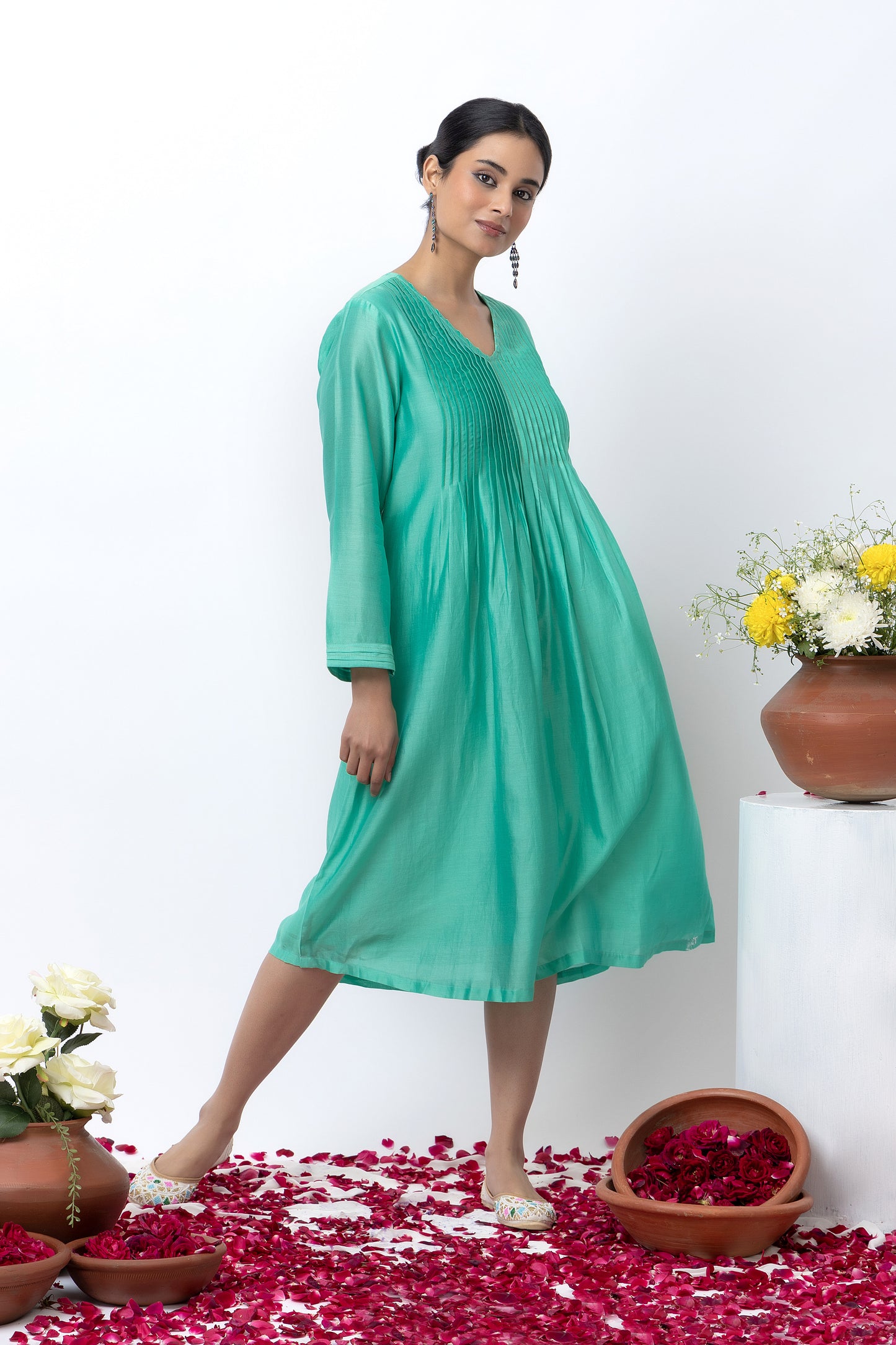Grishm Emerald Green Chanderi Dress