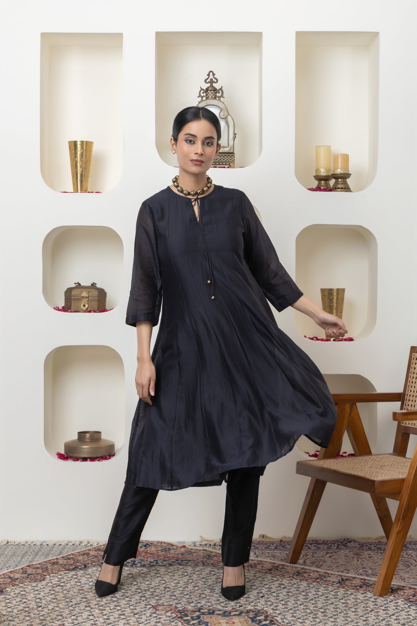 Rozanna Black Chanderi Anarkali