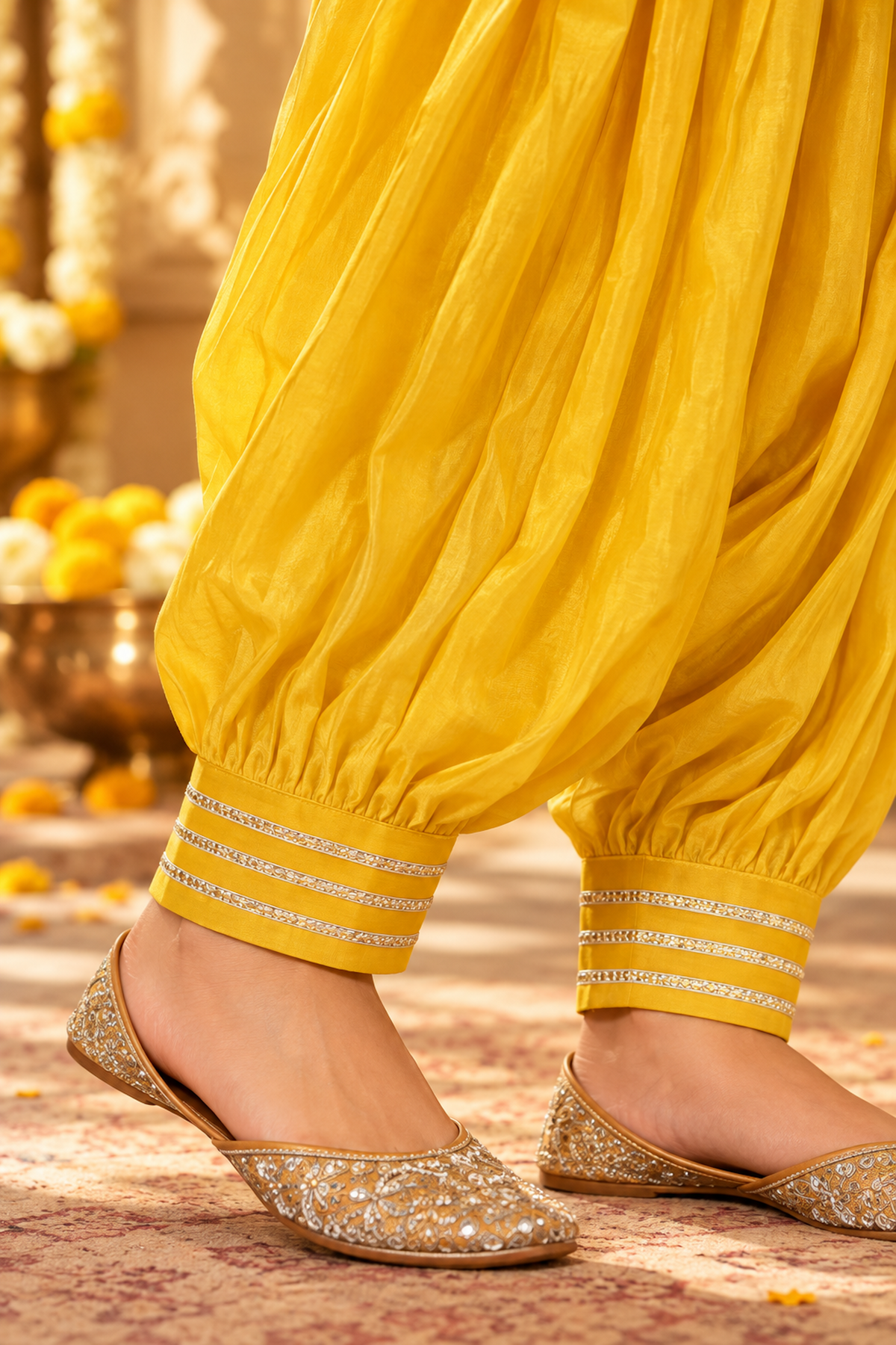 Grey and Marigold embroidered Kurta Set