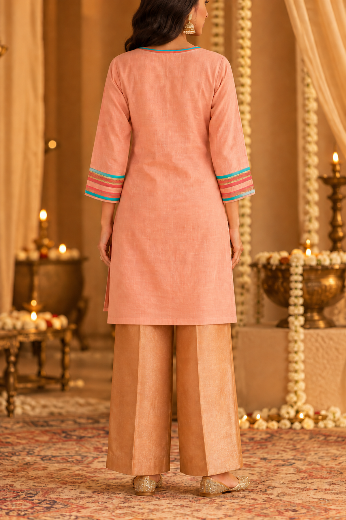 The Art of Handwork, Peach Gota Kurta Set