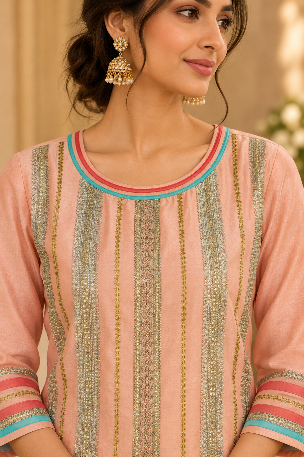 The Art of Handwork, Peach Gota Kurta Set