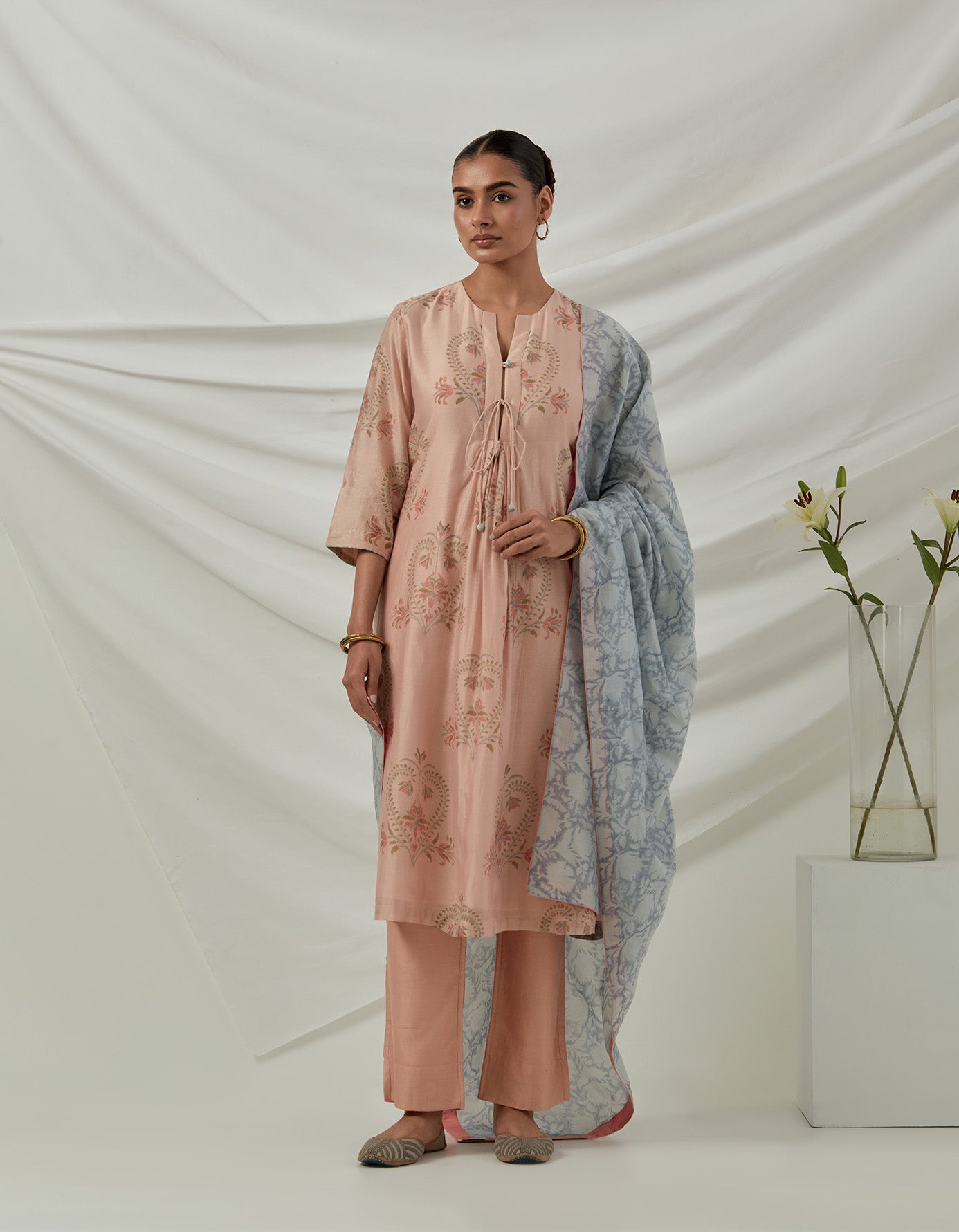 Rit Peach Printed Kurta Set