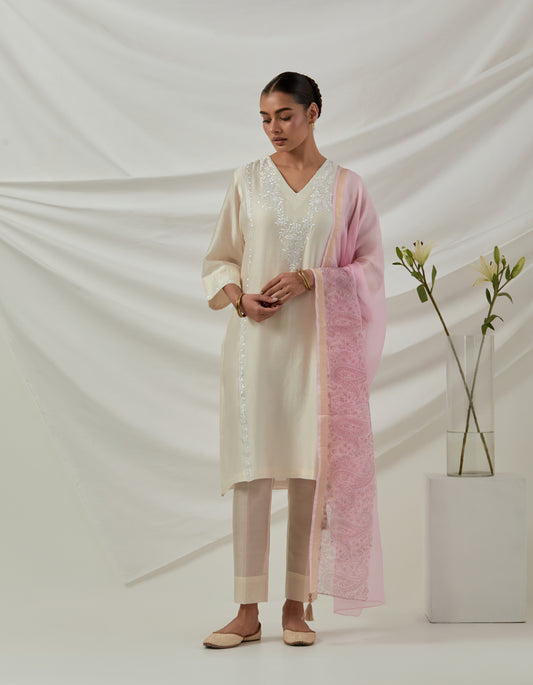 Rit Off White Chanderi Embroidered Kurta Set