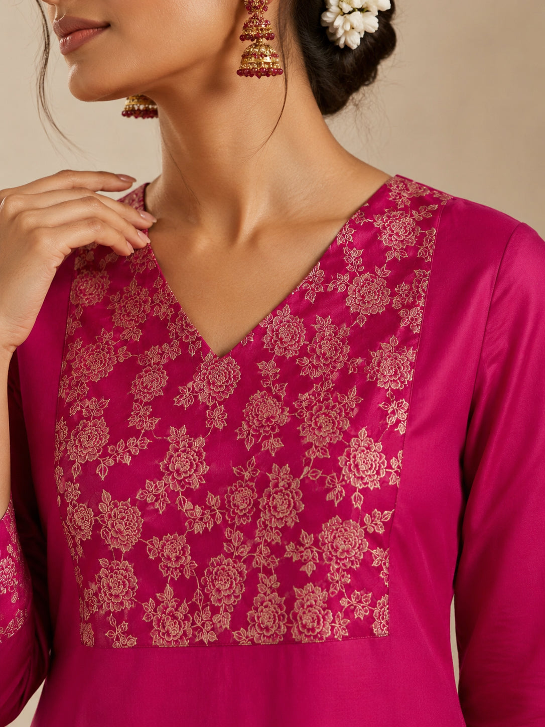 Silks of India Fuchsia Chanderi Silk Kurta set