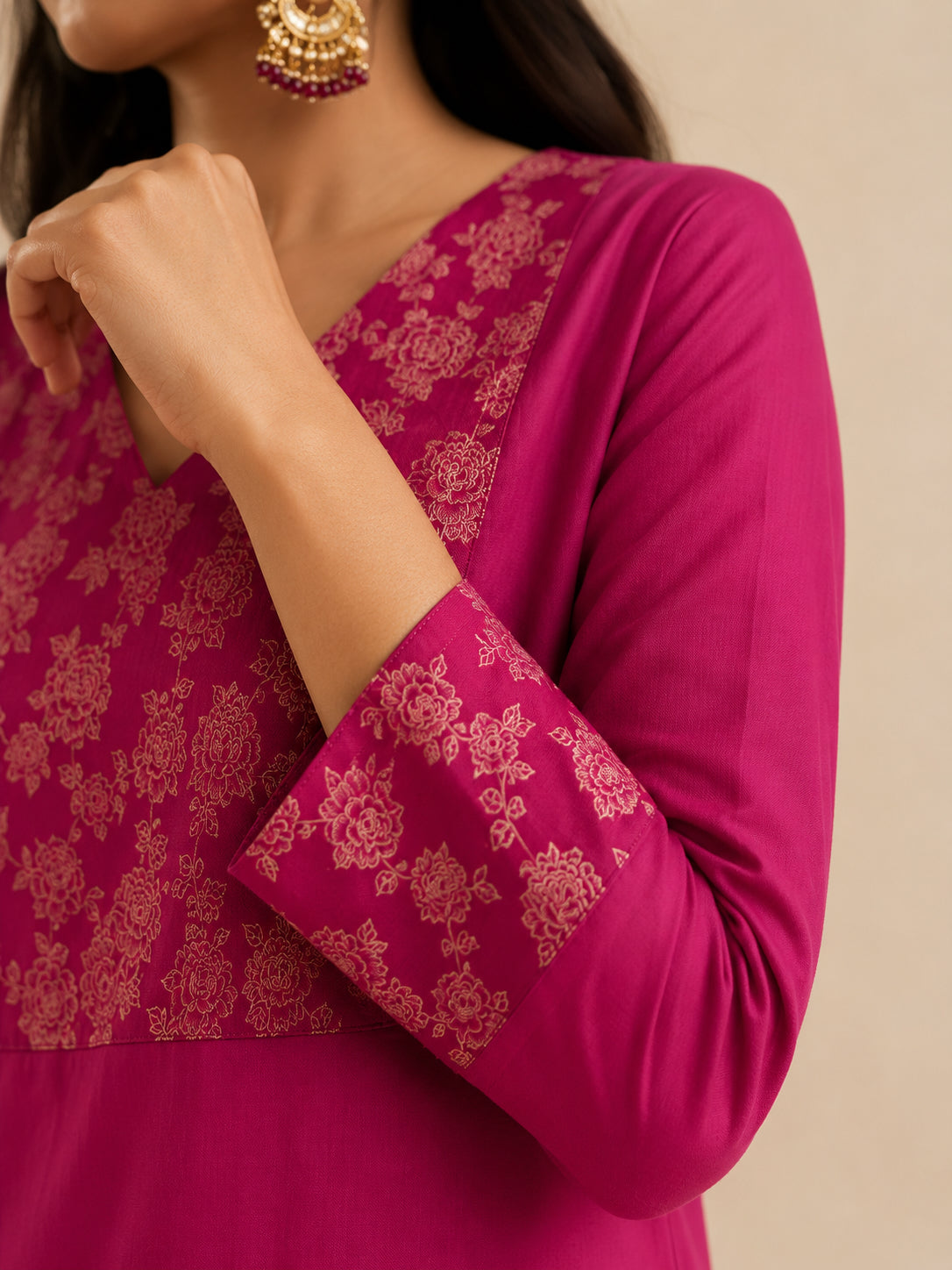 Silks of India Fuchsia Chanderi Silk Kurta set