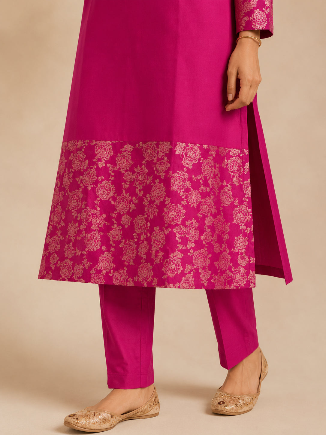 Silks of India Fuchsia Chanderi Silk Kurta set