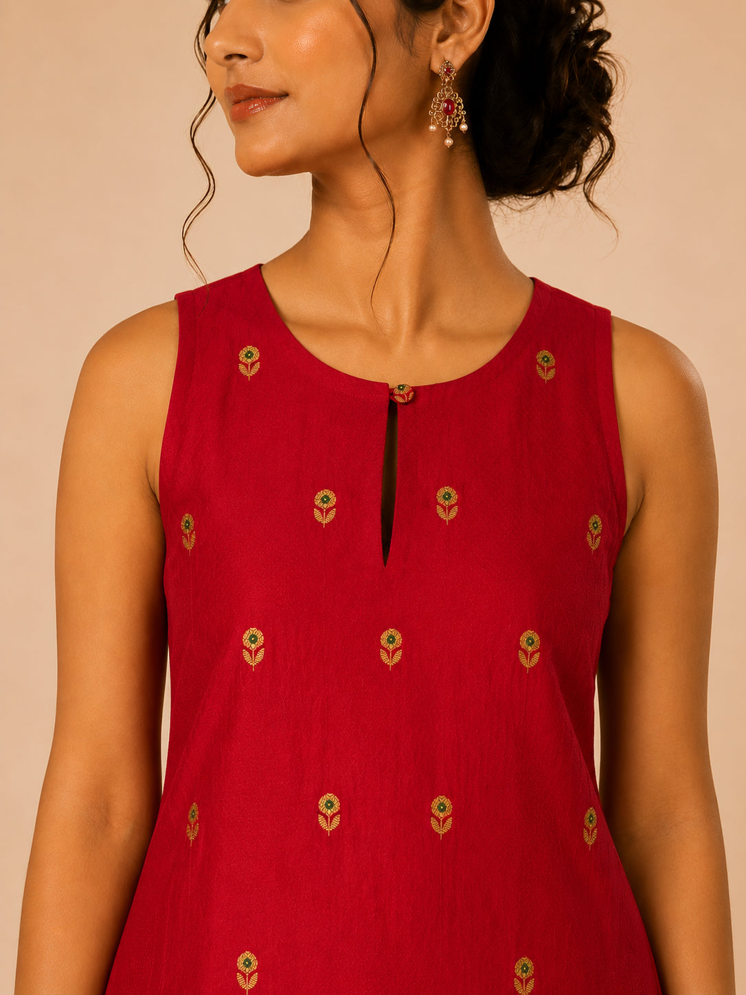 Silks of India Red Handwoven Banarasi Brocade Kurta set