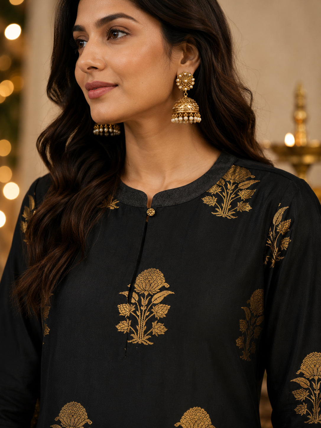 Silks of India Handwoven Black Brocade Kurta set
