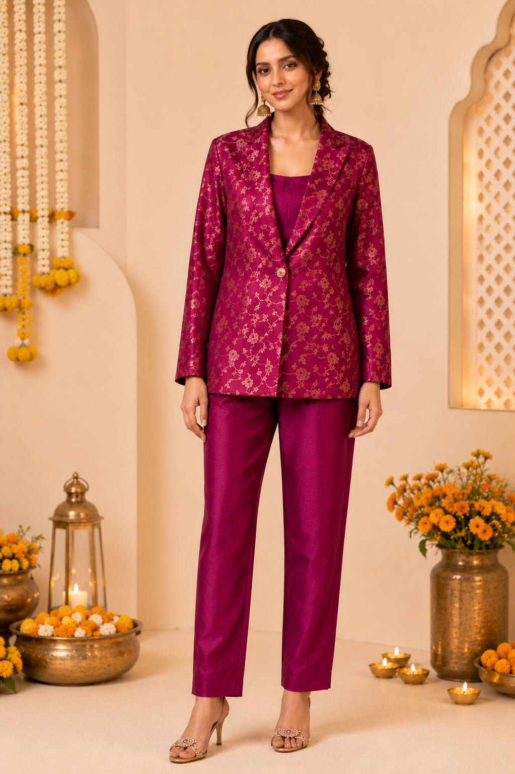 Silks of India Magenta Brocade Jacket Set