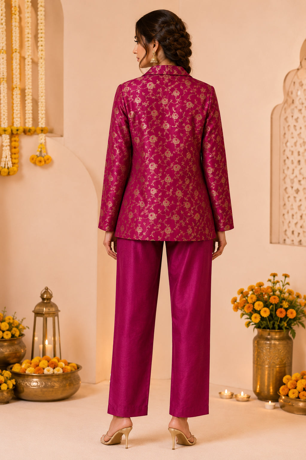 Silks of India Magenta Brocade Jacket Set