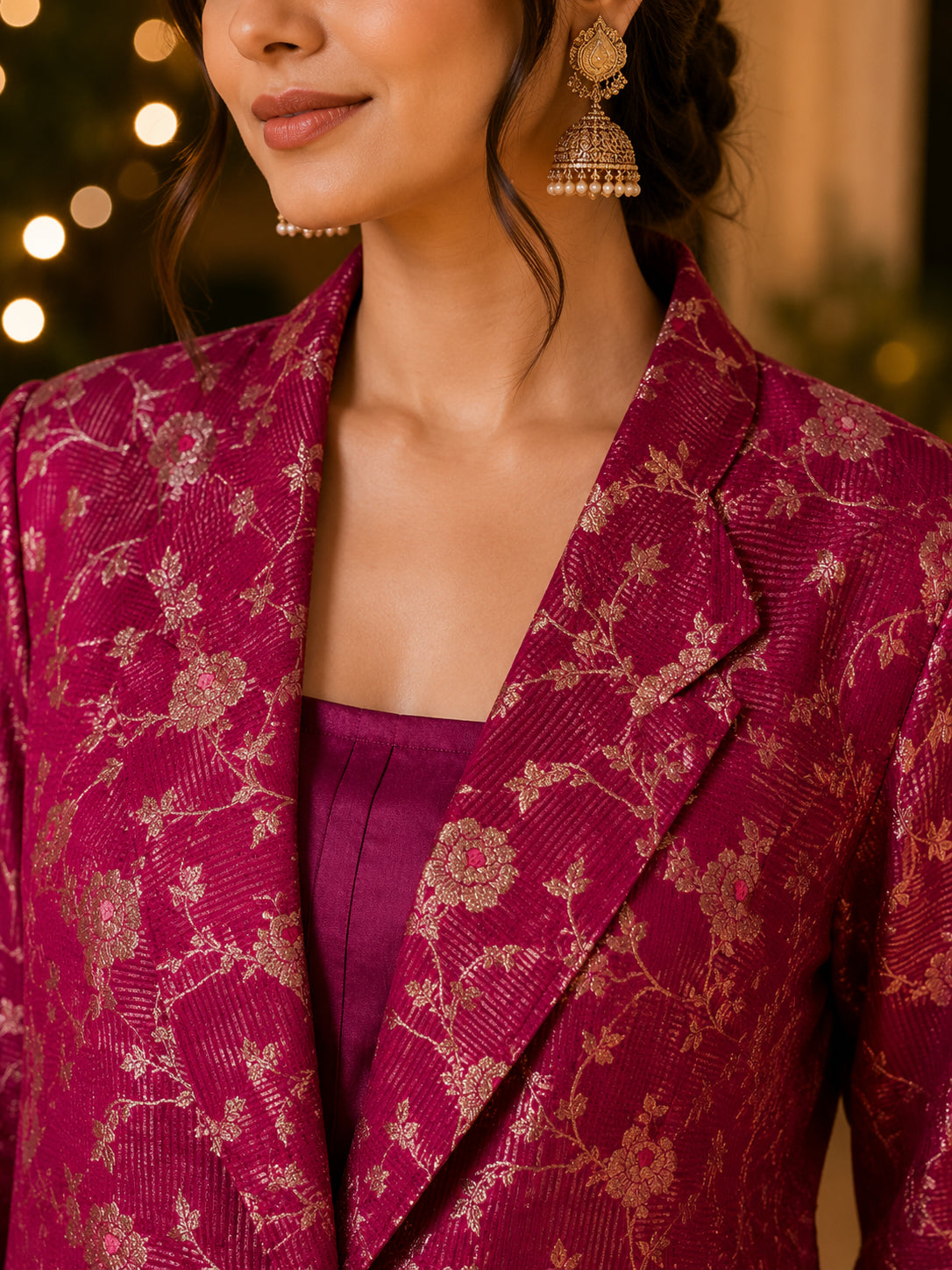 Silks of India Magenta Brocade Jacket Set