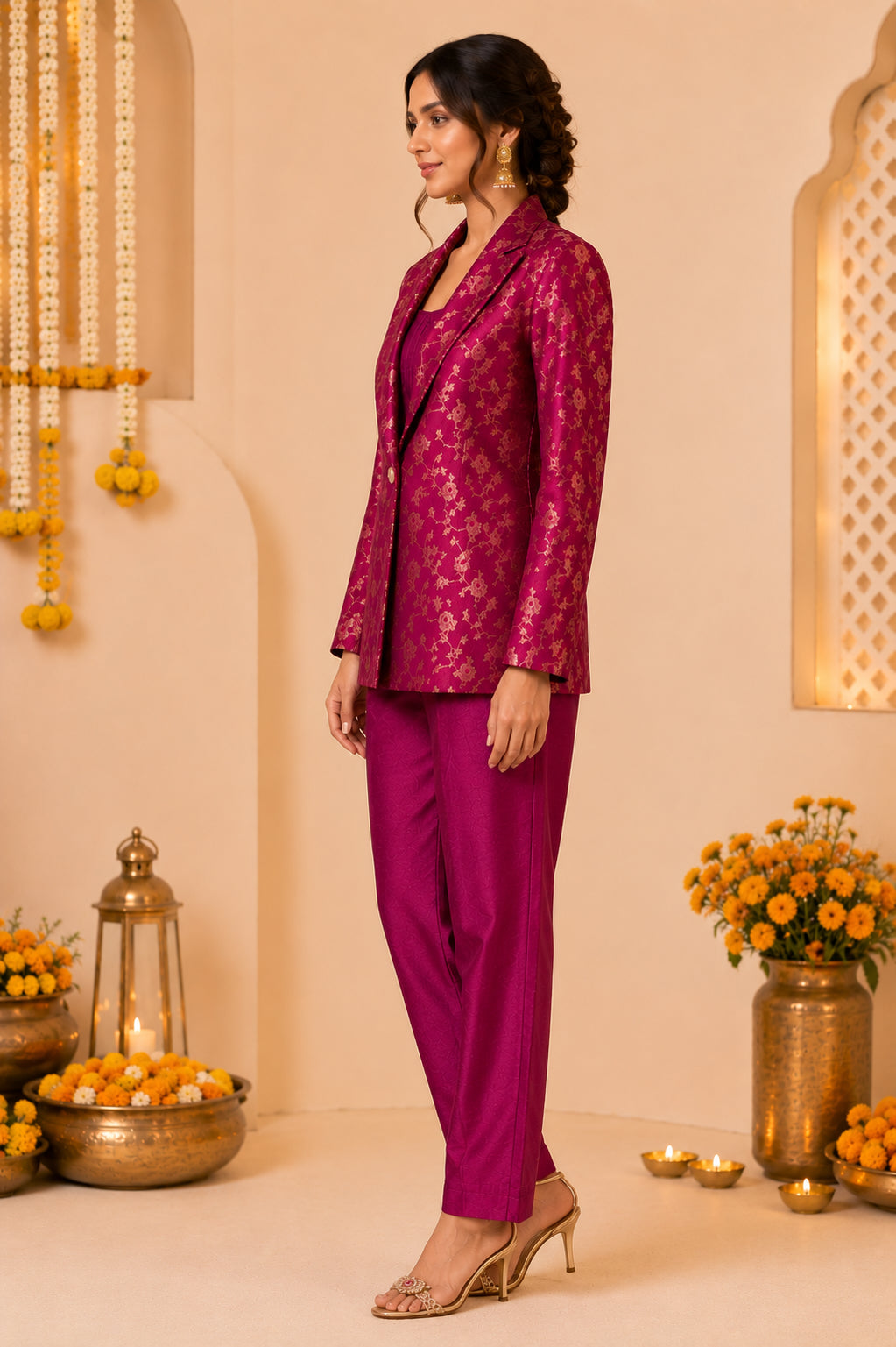 Silks of India Magenta Brocade Jacket Set