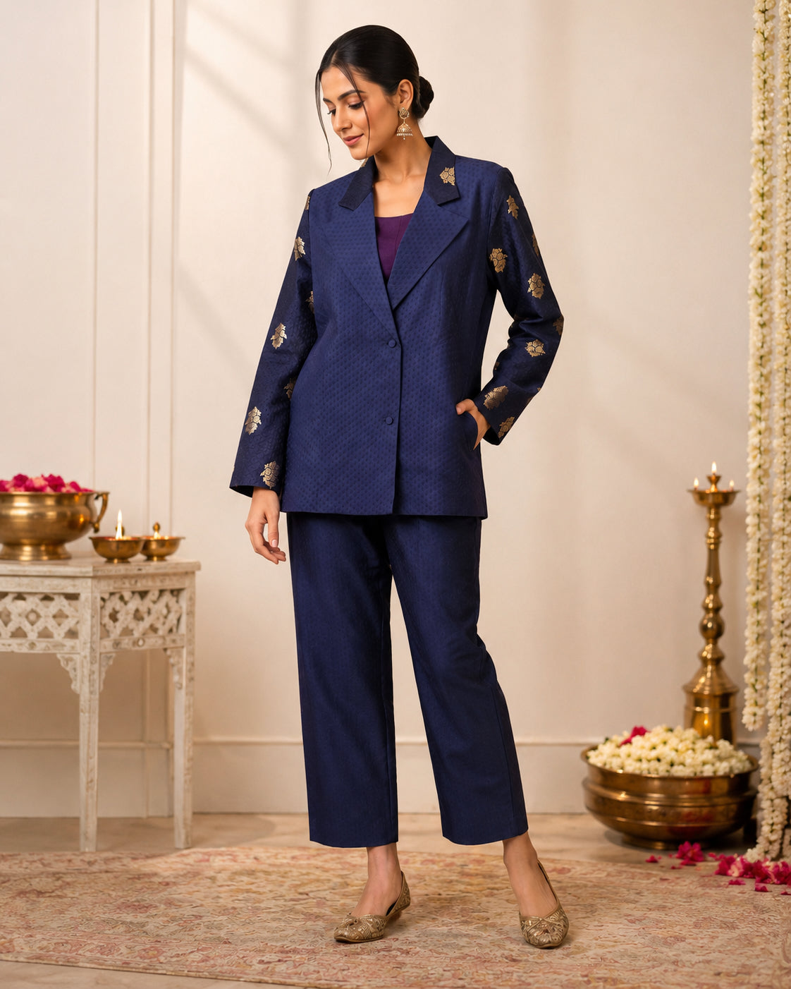 Silks of India Handwoven Silk Indigo Jacket set