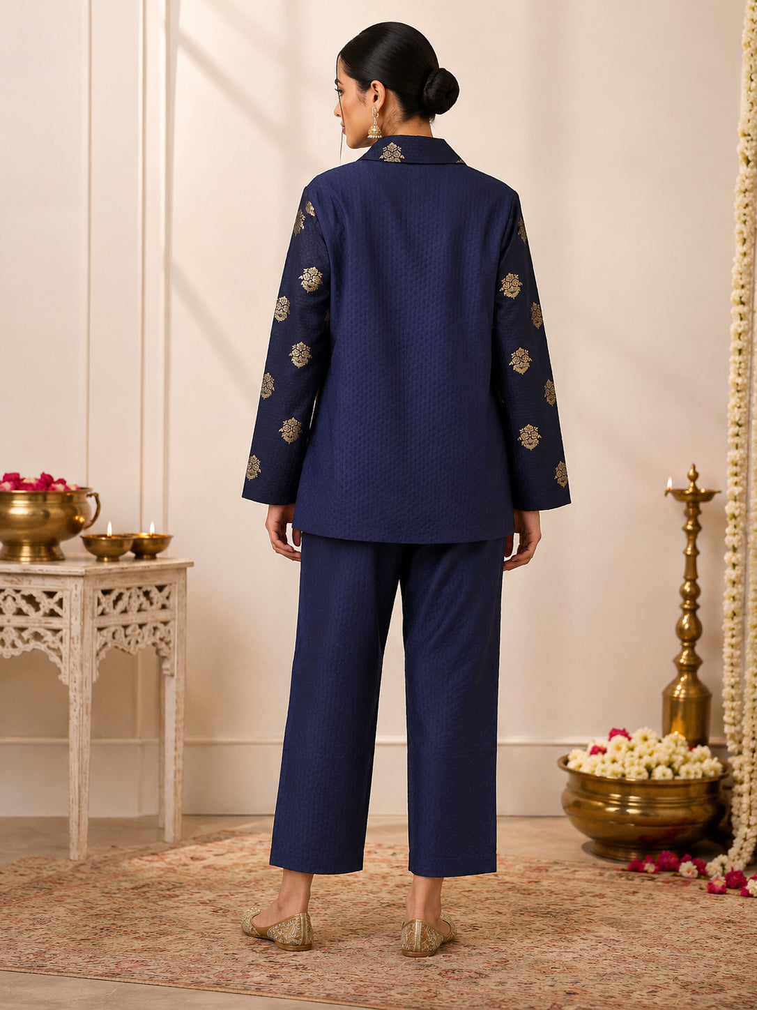 Silks of India Handwoven Silk Indigo Jacket set