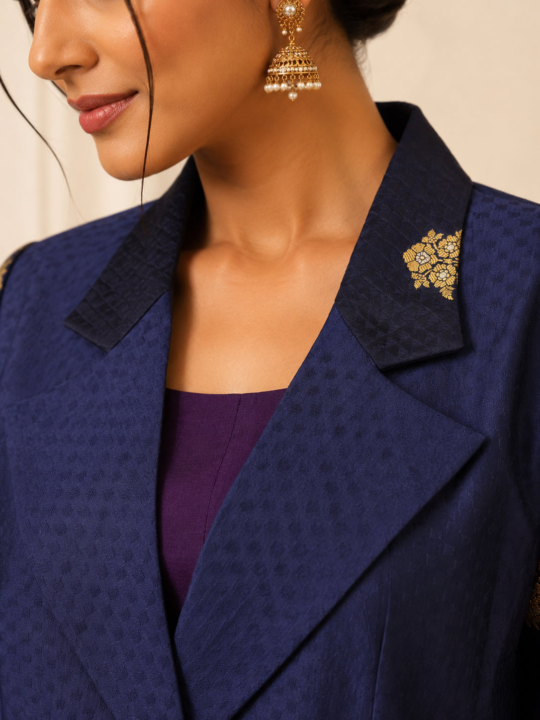 Silks of India Handwoven Silk Indigo Jacket set