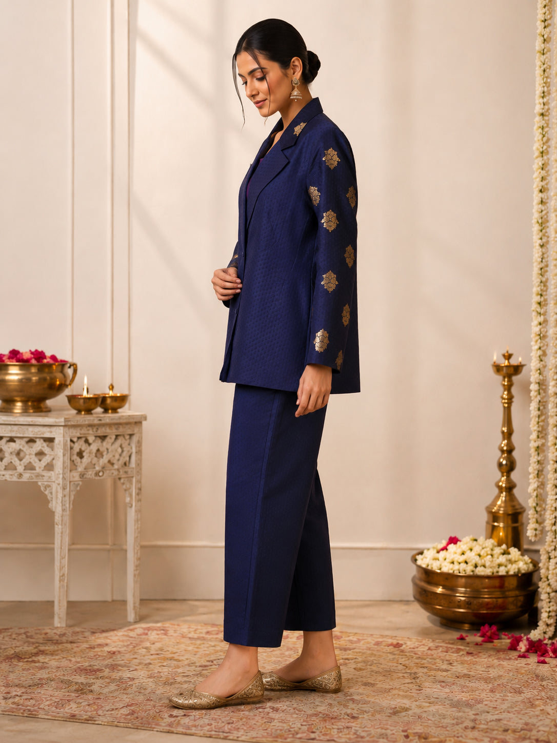 Silks of India Handwoven Silk Indigo Jacket set