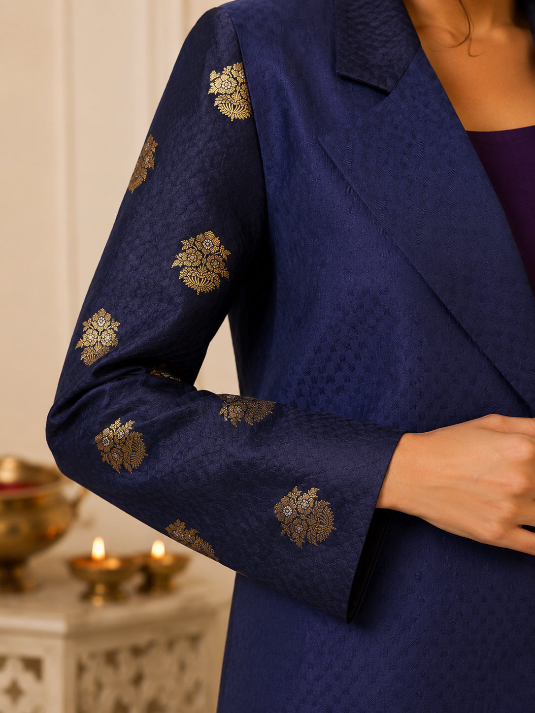 Silks of India Handwoven Silk Indigo Jacket set