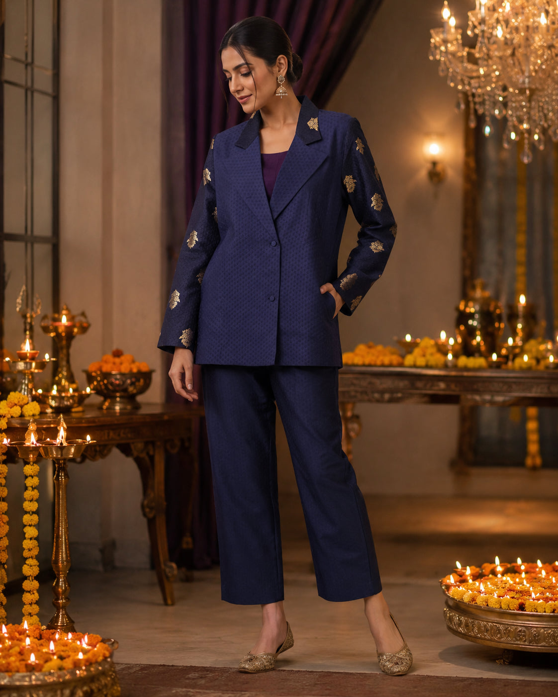 Silks of India Handwoven Silk Indigo Jacket set