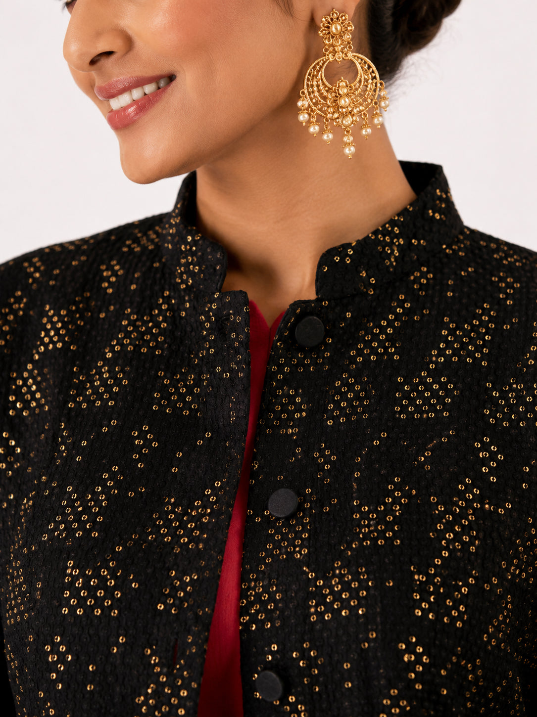 Silks of India Black Sequence Jacket set