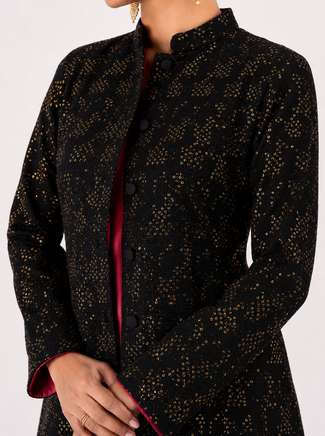 Silks of India Black Sequence Jacket set