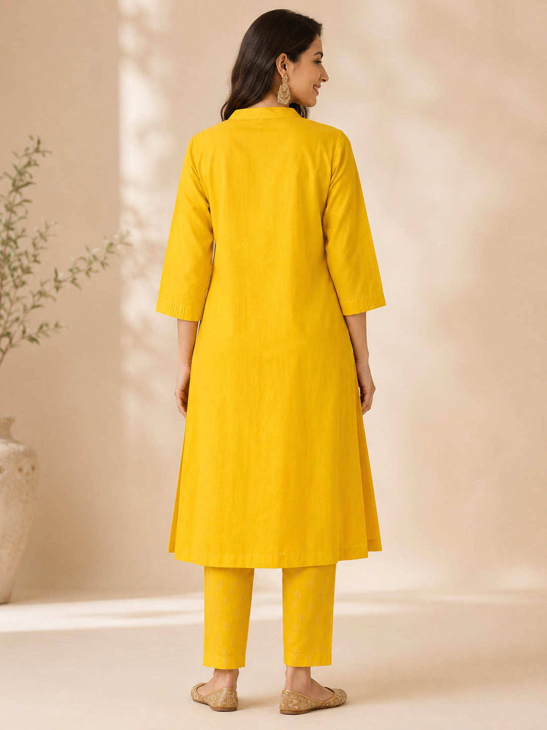 Silks of India Silk Yellow Pintuck Kurta
