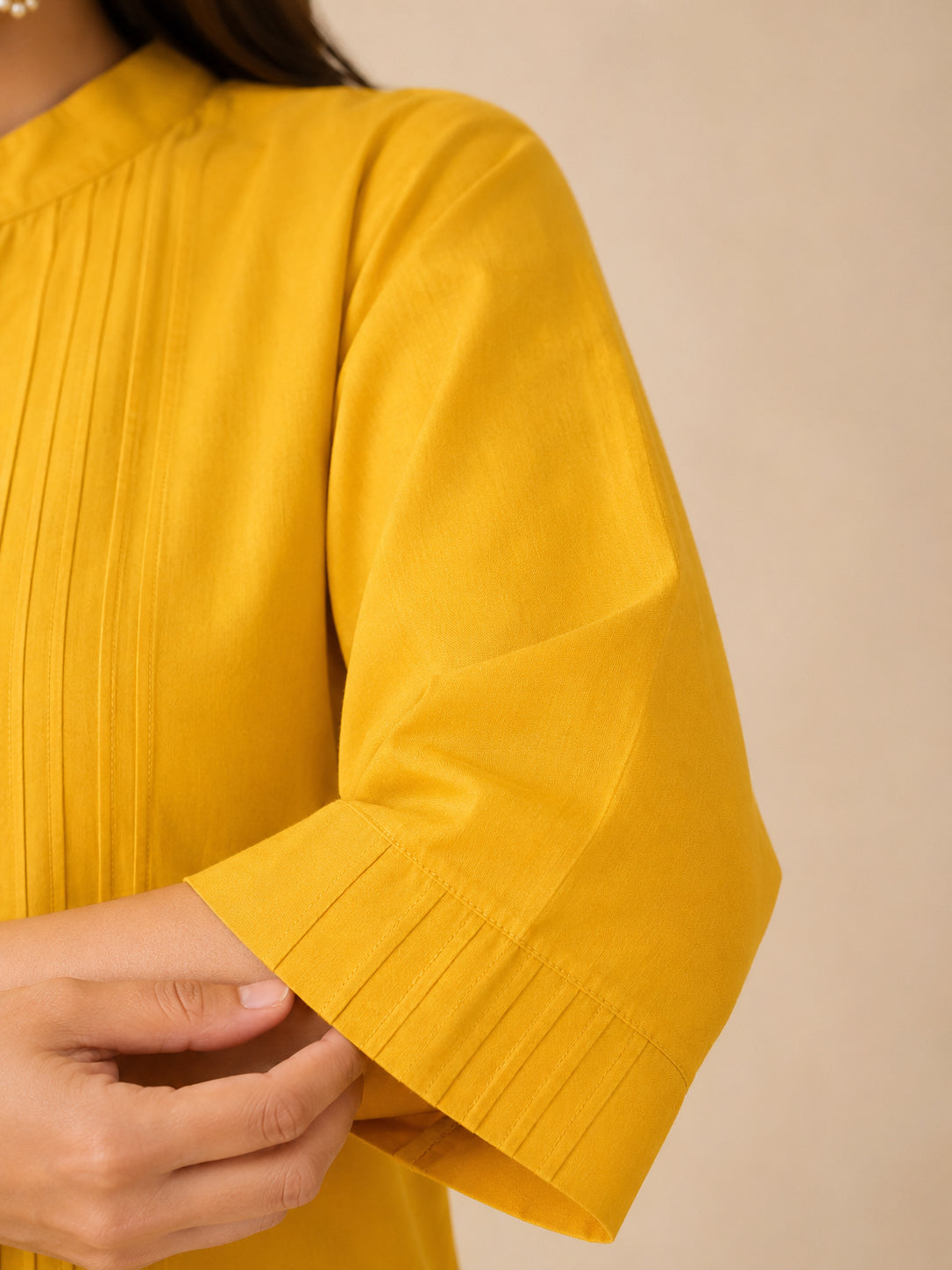 Silks of India Silk Yellow Pintuck Kurta