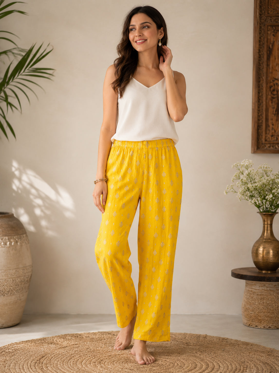 Silks of India Yellow Brocade Pants