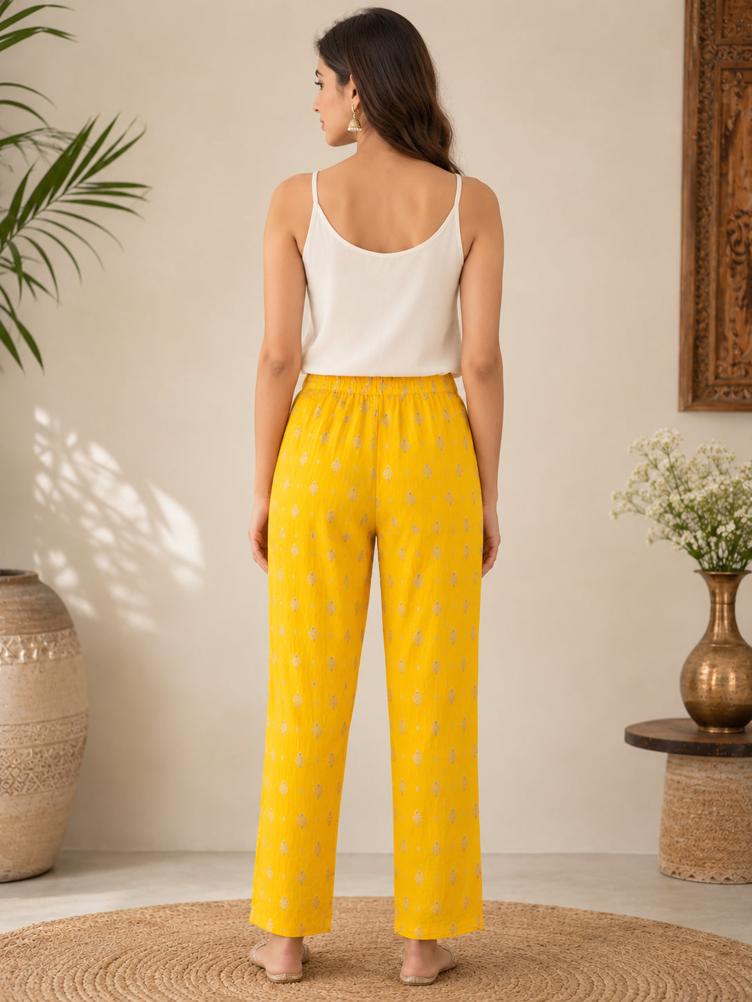 Silks of India Yellow Brocade Pants