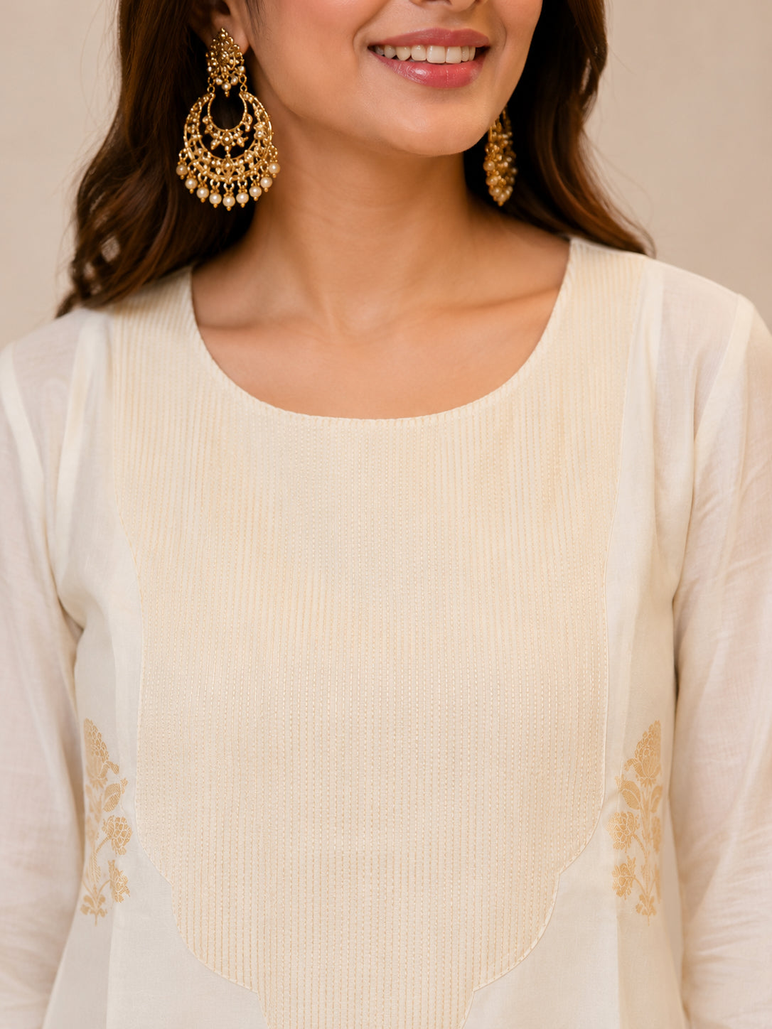 Silks of India Off White Silk Brocade Kurta Set