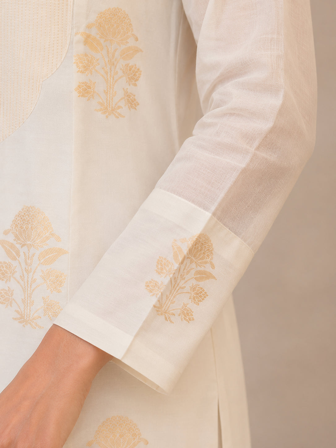 Silks of India Off White Silk Brocade Kurta Set